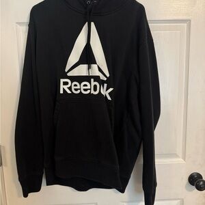 Reebok Men's Black Hoodie with White Logo Size XL
